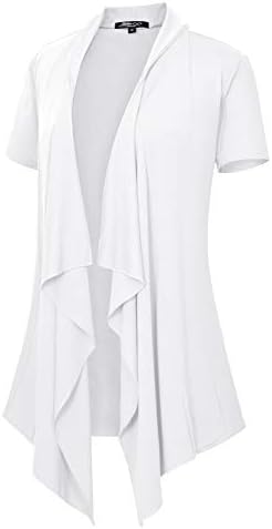 Short Sleeve Draped Open Front Cardigan Lightweight Summer Vest for Women, White