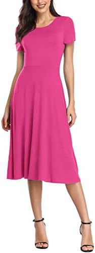 Short Sleeve Waisted Slim Fit Midi Dress ?M, Rose
