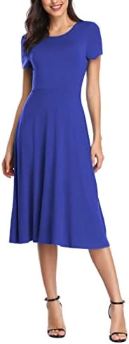 Short Sleeve Waisted Slim Fit Midi Dress, Royal Blue