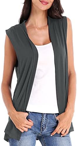 Sleeveless Cardigan Open Front Vest Lightweight Cool Coat, Deep Grey