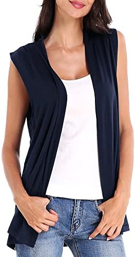 Sleeveless Cardigan Open Front Vest Lightweight Cool Coat, Navy Blue