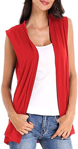 Sleeveless Cardigan Open Front Vest Lightweight Cool Coat, Red