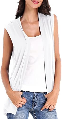 Sleeveless Cardigan Open Front Vest Lightweight Cool Coat, White