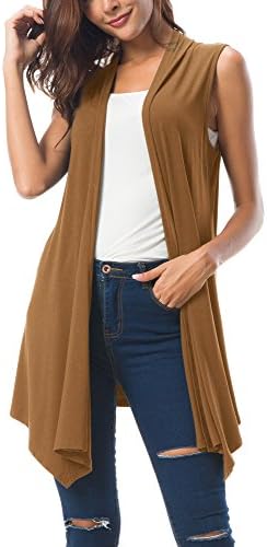 Sleeveless Cardigan Summer Open Front Vest Lightweight Cool Coat, Cashew