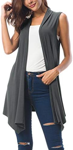 Sleeveless Cardigan Summer Open Front Vest Lightweight Cool Coat, Deep Grey