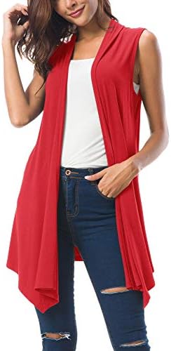 Sleeveless Cardigan Summer Open Front Vest Lightweight Cool Coat, Red