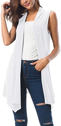 Sleeveless Cardigan Summer Open Front Vest Lightweight Cool Coat, White