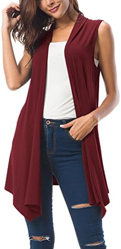 Sleeveless Cardigan Summer Open Front Vest Lightweight Cool Coat, Wine Red