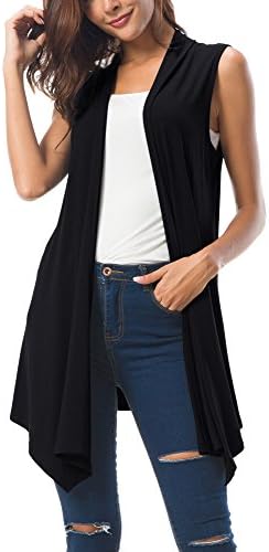 Sleeveless Draped Open Front Cardigan Vest Asymmetric Hem