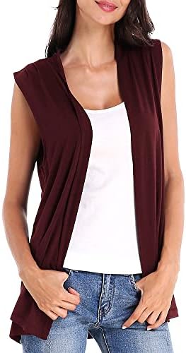 Sleeveless Open Front Cardigan Vest Coat, Wine Red