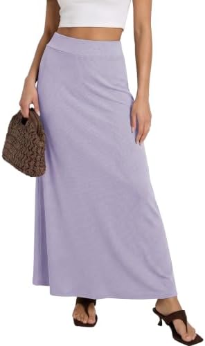 Stretchy A-Line Maxi Skirt Long Skirt with Elastic Waist, Lavender