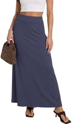 Stretchy A-Line Maxi Skirt Long Skirt with Elastic Waist, Royal Blue