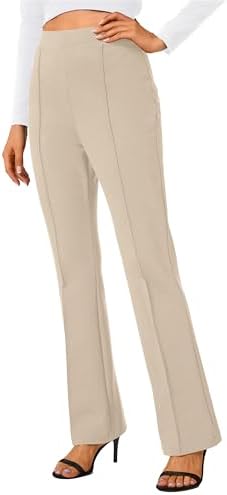 Stretchy Work Pants Bootcut Yoga Pants Petite Slacks for Office Casual, Camel