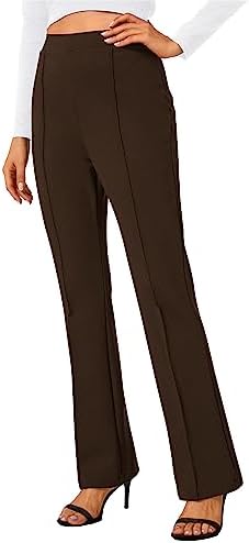 Stretchy Work Pants Bootcut Yoga Pants Petite Slacks for Office Casual, Chocolate