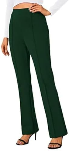 Stretchy Work Pants Bootcut Yoga Pants Petite Slacks for Office Casual, Dark Green