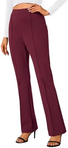 Stretchy Yoga Dress Pants Bootcut Work Slacks Petite Slacks for Office Casual, Wine Red