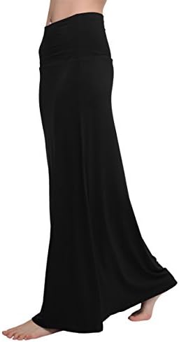 Stylish Spandex Comfy Fold-Over Flare Long Maxi Skirt
