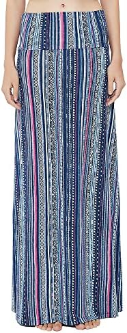 Stylish Spandex Comfy Fold-Over Flare Long Maxi Skirt, Print #18