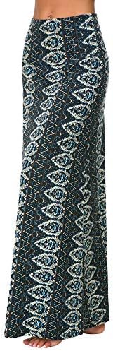 Stylish Spandex Comfy Fold-Over Flare Long Maxi Skirt, Print #2