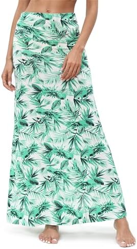 Stylish Spandex Comfy Fold-Over Flare Long Maxi Skirt, Print #20