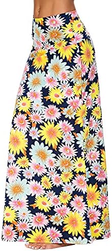 Stylish Spandex Comfy Fold-Over Flare Long Maxi Skirt, Print #3