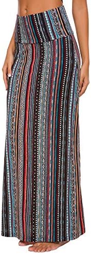 Stylish Spandex Comfy Fold-Over Flare Long Maxi Skirt, Print #6