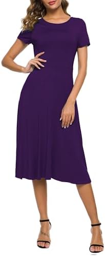 Summer Casual T Shirt Dresses Floral Short Sleeve Flared Midi Dress