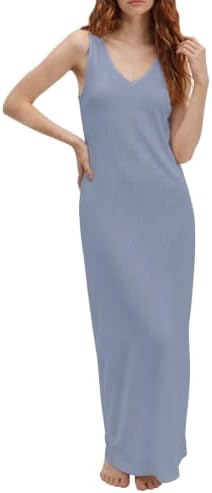Summer Sleeveless V Neck Maxi Tank Dress Flowy Beach Vacation Sundress, Baby Blue