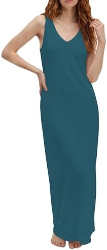 Summer Sleeveless V Neck Maxi Tank Dress Flowy Beach Vacation Sundress, Steel Blue