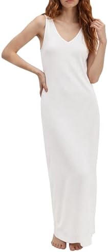 Summer Sleeveless V Neck Maxi Tank Dress Flowy Beach Vacation Sundress, White