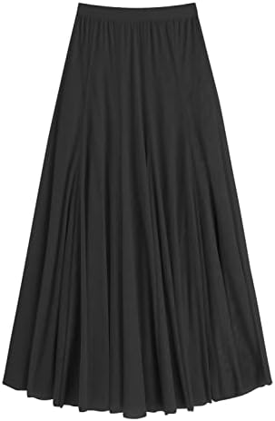 Tulle Skirt Elastic High Waist Layered Pleated Mesh Flowy A-line Midi Skirt, Black