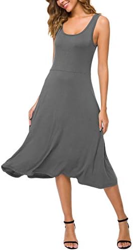 U-Neck Sleeveless Flared Midi Dress Summer Swing T-Shirt Dresses, Grey