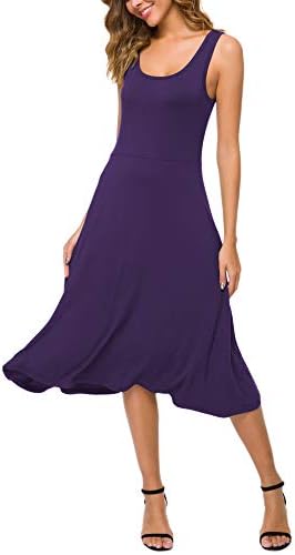 U-Neck Sleeveless Flared Midi Dress Summer Swing T-Shirt Dresses, Purple