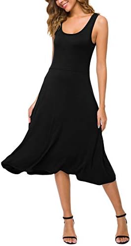 U-Neck Sleeveless Flared Midi Dress Summer Swing T-Shirt Dresses