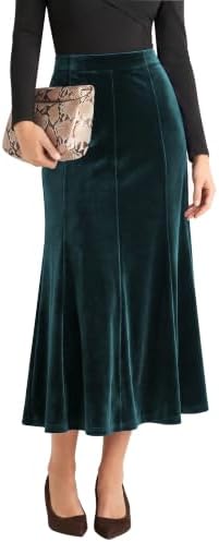 Velvet A-Line Midi Skirt High-Waisted Stretch, Lyons Blue
