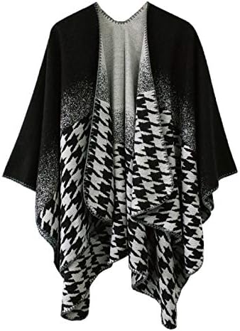 Vintage Pattern Open Front Poncho Cape Shawl Winter Shawl Wraps, Series 10 Black