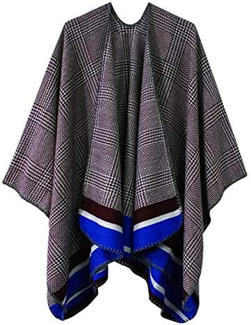 Vintage Pattern Open Front Poncho Cape Shawl Winter Shawl Wraps, Series 13 Blue