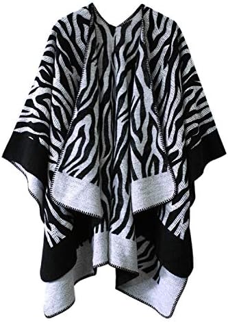 Vintage Pattern Open Front Poncho Cape Shawl Winter Shawl Wraps, Series 16 Black