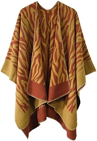 Vintage Pattern Open Front Poncho Cape Shawl Winter Shawl Wraps, Series 16 Yellow