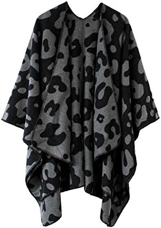 Vintage Pattern Open Front Poncho Cape Shawl Winter Shawl Wraps, Series 17 Black