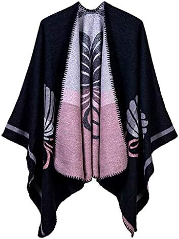 Vintage Pattern Open Front Poncho Cape Shawl Winter Shawl Wraps, Series 2 Black