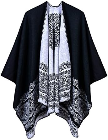 Vintage Pattern Open Front Poncho Cape Shawl Winter Shawl Wraps