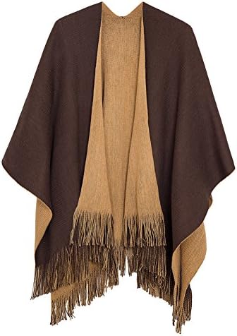 Vintage Poncho Cape Tassel Shawl Wrap Cardigan Coat, Coffee