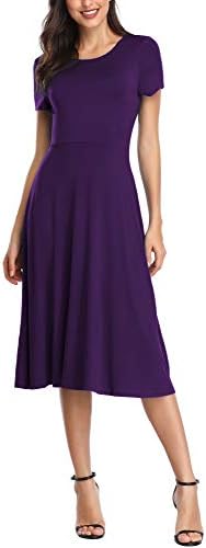 Vintage Short Sleeve High Waist Flared Midi Casual Summer Dress