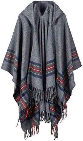 Vintage Tassel Poncho Hooded Shawl Cape Blanket, Series 3 Grey