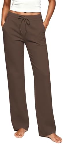 Wide Leg Yoga Pants for Women with Pockets High Waisted Stretch, Coffee
