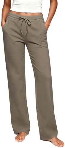 Wide Leg Yoga Pants for Women with Pockets High Waisted Stretch, Taupe