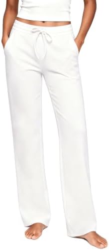 Wide Leg Yoga Pants for Women with Pockets High Waisted Stretch, White