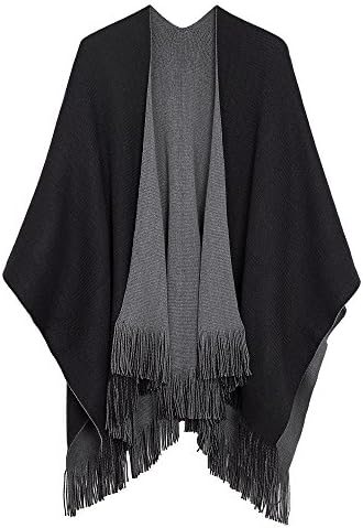Winter Vintage Poncho Capes Tassel Blanket Shawl Wrap Cardigan Coat, Black