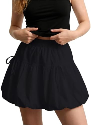Y2K Bubble Skirt Elastic High Waisted Puffy Mini Skirts for Spring Summer, Black